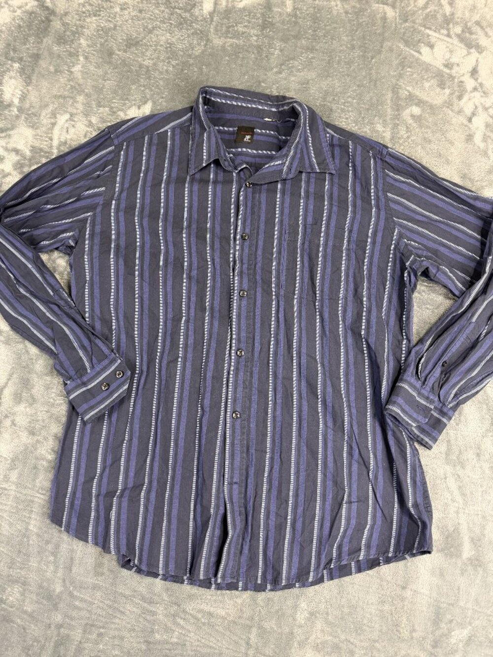 J.Ferrar Mens Navy & Purple Striped Long Sleeve Button-Down Shirt XL